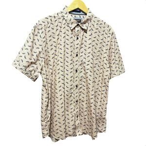 Johnston‎ & Murphy Mens Feather Print Shirt XL Button Up Preppy Travel Resort